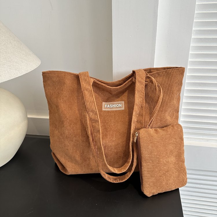 2026 New Soft Corduroy Shopper Tote Bag with Small Purse Spacious Design Women Daily Use Bag Shopper