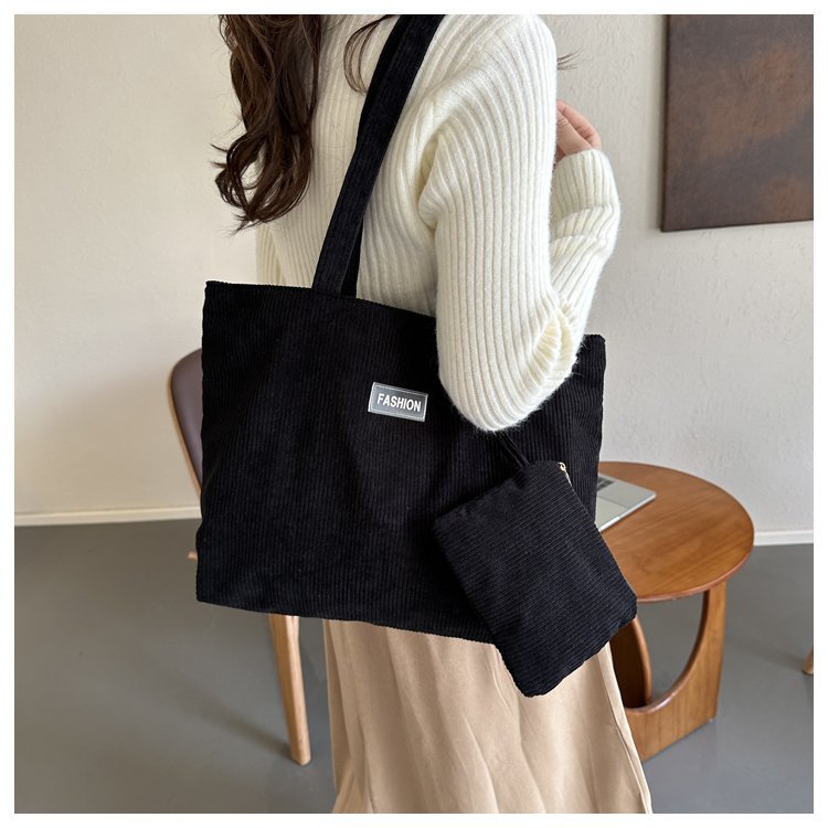 2026 New Soft Corduroy Shopper Tote Bag with Small Purse Spacious Design Women Daily Use Bag Shopper