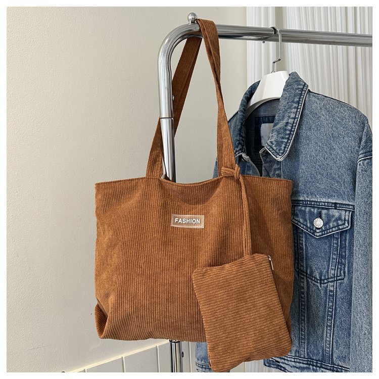 2026 New Soft Corduroy Shopper Tote Bag with Small Purse Spacious Design Women Daily Use Bag Shopper