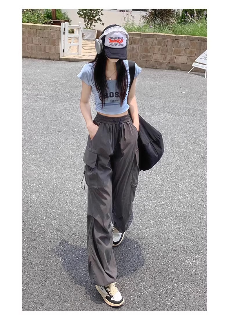 Fashion Lady Oversize Sweatpants Casual Cargo Pants Women Streetwear Drawstring Loose