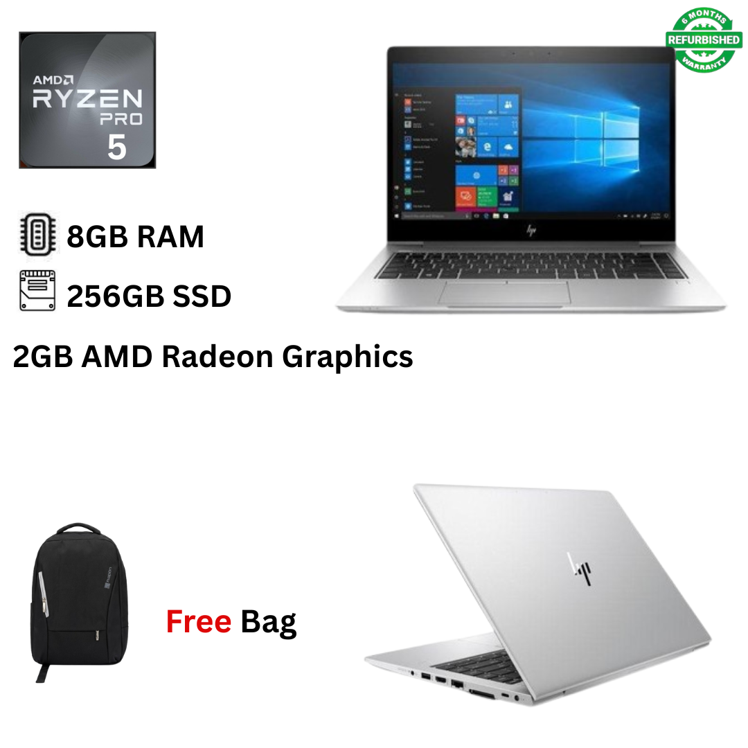 Refurbished HP EliteBook 745 G6 AMD Ryzen 5 PRO 3500U 8GB RAM 256GB SSD 14 Inches FHD + 2GB AMD Radeon Graphics Windows 11 Pro MS Office 2021 Slim Laptop + Bag