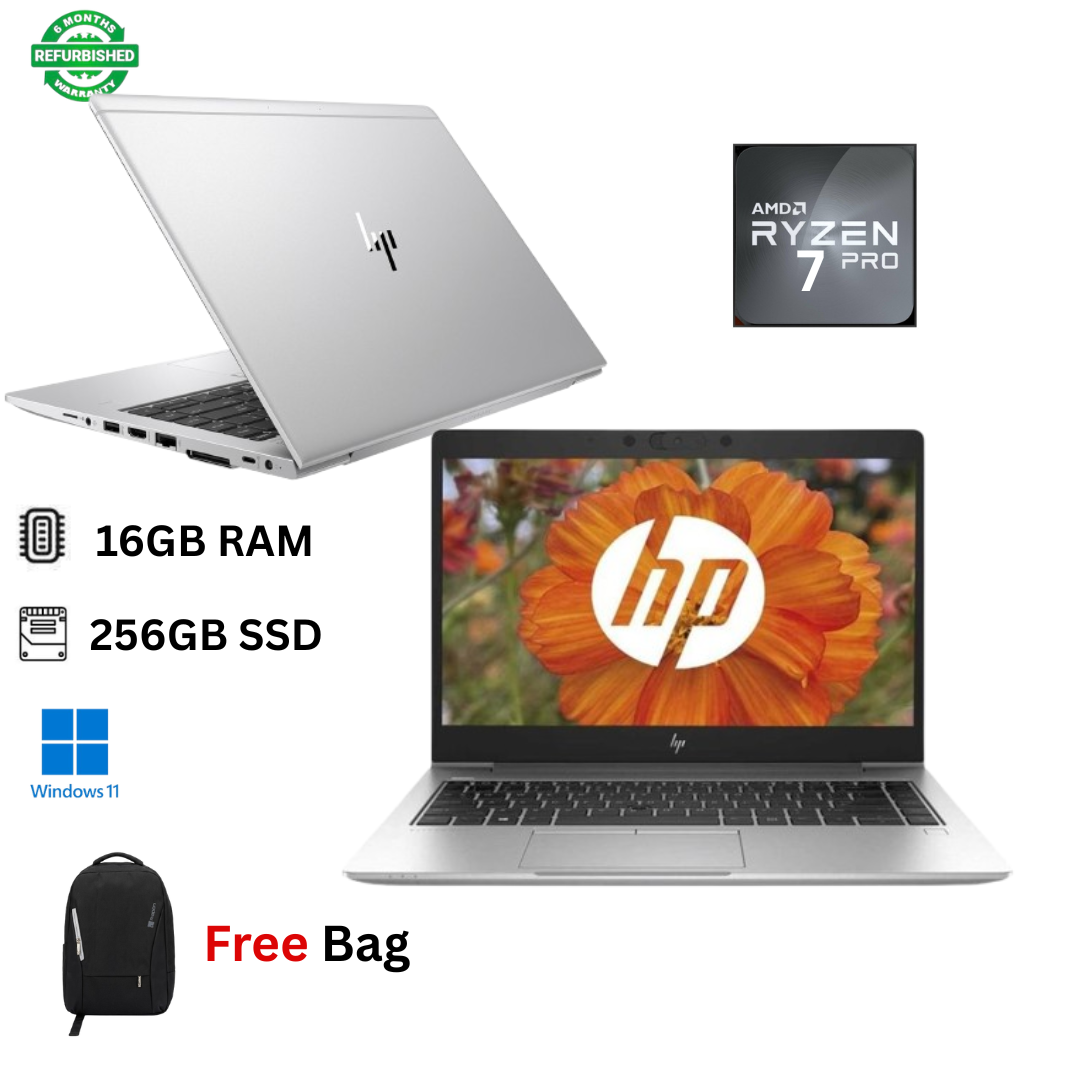 Refurbished HP EliteBook 745 G6 16GB RAM 256GB SSD AMD Ryzen 7 Pro 3700U 2GB Radeon Graphics 14" Full HD Windows 11 Pro MS Office HDMI Webcam Slim Laptop + Free Bag