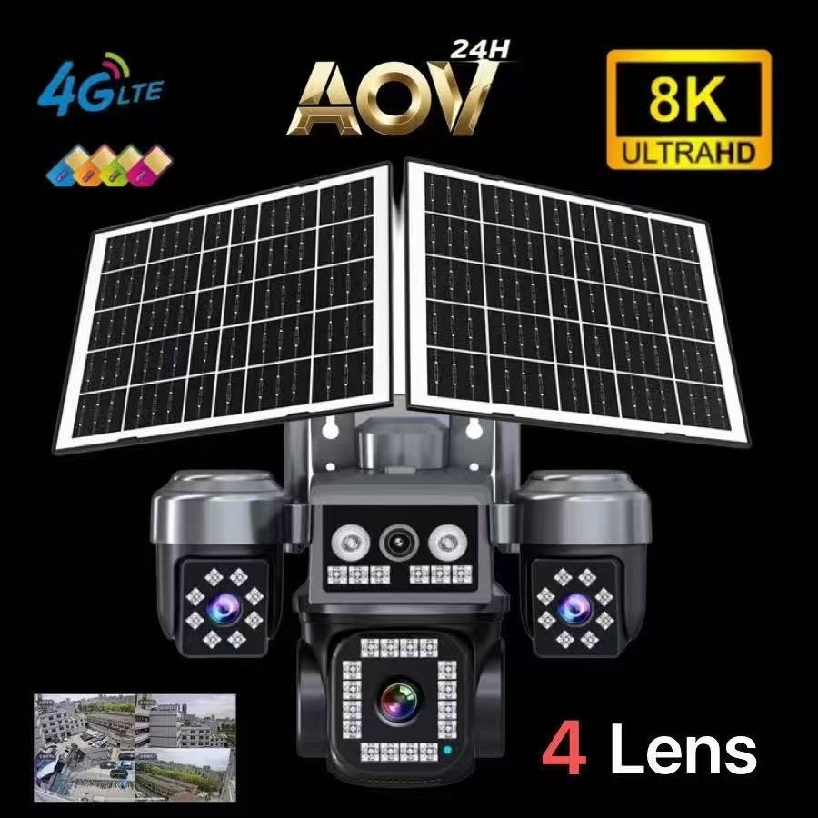 4G 4 Lens Solar CCTV Camera 8K Ultra HD Wireless Outdoor Security Camera with AI Motion Detection & Night Vision with 2 solar panels