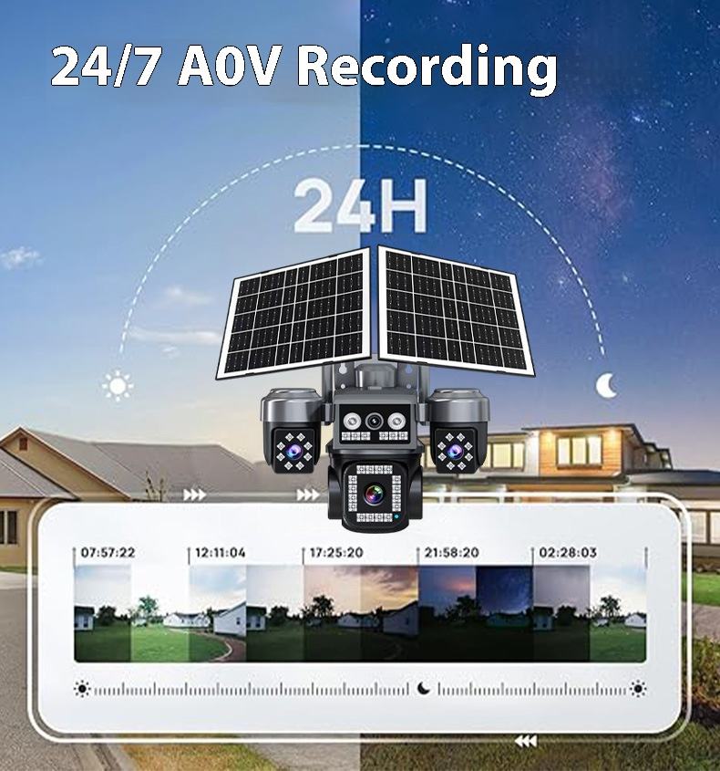 4G 4 Lens Solar CCTV Camera 8K Ultra HD Wireless Outdoor Security Camera with AI Motion Detection & Night Vision with 2 solar panels