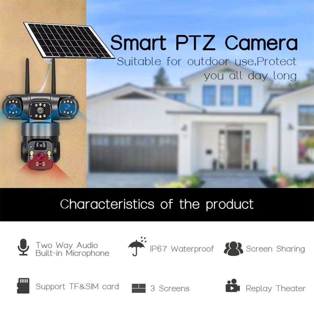 SOLAR CCTV CAMERA 3ens WIFI OUTDOOR WATERPROOF 360° ROTATING, TWO WAY COMMUNICATION, FULL COLOR,MOTION DETECTION,TEXTS NOTIFICATIONS, ALARM ,NIGT VISION HD REMOTE WIRELESS SURVEILLANCE CAMERA