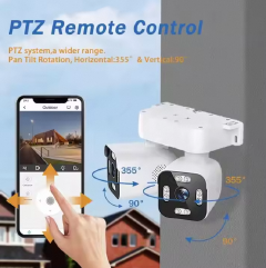 Dual Lens WiFi CCTV Camera – 4MP HD PTZ Outdoor Security Camera – 355° Pan & 90° Tilt – AI Human Detection – Two-Way Audio – Color Night Vision – Remote Viewing – Waterproof IP Camera