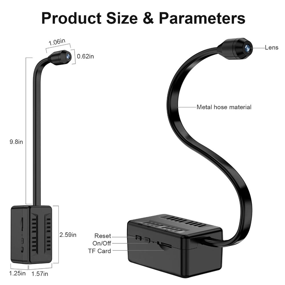 Ultra-HD Rechargeable Mini Spy Camera - Flexible Snake Cable Pinhole CCTV Security Cam with Smart Motion Detection, HD Night Vision, Wireless Cloud Storage & Easy Hidden Setup