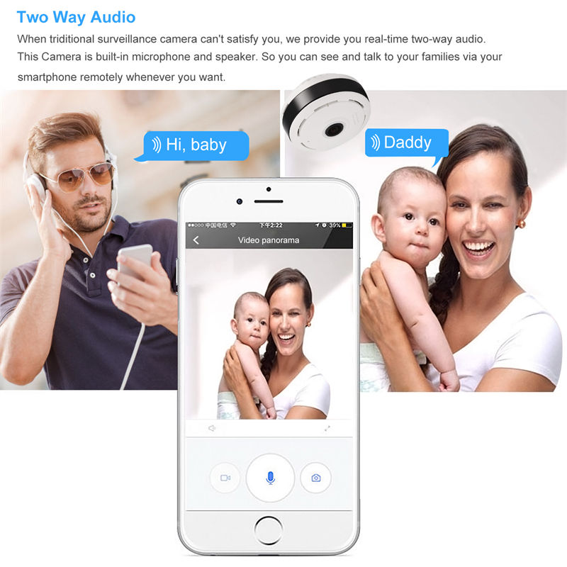 360° Panoramic VR Mini WiFi CCTV Camera 5MP FHD Ceiling Fisheye Wireless Home Security Hidden Nanny Spy Cam Motion Detection Clear Night Vision Two-Way Audio Mobile Remote Access TF Card Support