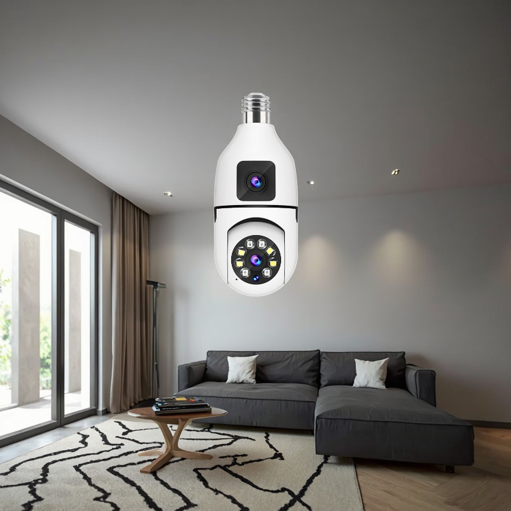 Dual Lens WiFi CCTV Bulb Camera 360° PTZ Wireless Security Camera AI Human Detection Full HD 1080P Color Night Vision Two-Way Audio Motion Tracking Remote Viewing