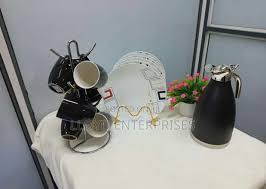 13pcs Dinner Set Complete Dining & Beverage Set 6 Ceramic Plates 6 Cups with Insulated Flask Stylish Tableware Set for Home Kitchen Office and Events Durable Serving Set for Tea Coffee and Meals Elega