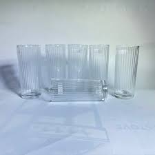 Ribbed Glasses Set Elegant Textured Juice and Water Glasses Durable Clear Glass Drinkware for Home Kitchen Dining Office and Everyday Beverage Use Stylish Modern Glass Cups