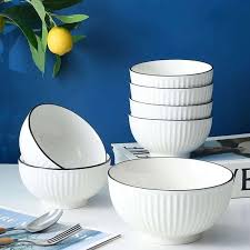 6 Inch Japanese Ceramic Bowls Set Elegant Minimalist Dining Bowls Durable Porcelain Style Serving Bowls for Rice Soup Noodles Salad Desserts Home Kitchen Restaurant Use Stylish Tableware Set