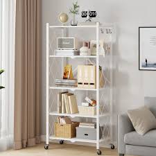 Big Size Foldable Kitchen Rack with Wheels (5 Tier Heavy Duty Over-the-Floor Storage Organizer) – 71cm x 34cm x 160cm Multi-Layer Rolling Kitchen Shelf for Food Storage, Utensils, Pantry & Home Organi