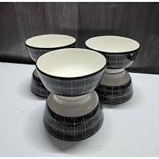 24pcs Dinner Set Combo Elegant Ceramic Tableware Set 6 Black Checked Bowls 6 Black Mugs 6 Tree Design Plates 3 Ceramic Serving Dishes Stylish Complete Dining Set for Home Kitchen Restaurant Use Durabl