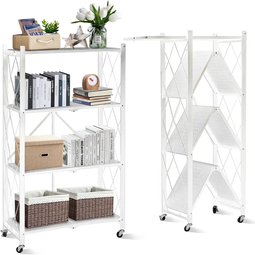 Big Size Foldable Kitchen Rack with Wheels (5 Tier Heavy Duty Over-the-Floor Storage Organizer) – 71cm x 34cm x 160cm Multi-Layer Rolling Kitchen Shelf for Food Storage, Utensils, Pantry & Home Organi
