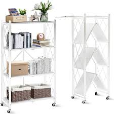 Big Size Foldable Kitchen Rack with Wheels (5 Tier Heavy Duty Over-the-Floor Storage Organizer) – 71cm x 34cm x 160cm Multi-Layer Rolling Kitchen Shelf for Food Storage, Utensils, Pantry & Home Organi