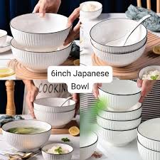 6 Inch Japanese Ceramic Bowls Set Elegant Minimalist Dining Bowls Durable Porcelain Style Serving Bowls for Rice Soup Noodles Salad Desserts Home Kitchen Restaurant Use Stylish Tableware Set