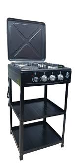 Nunix Full Gas Standing Cooker with Shelf – Freestanding 4 Burner Gas Cooker with Spacious Oven, Built-In Storage Shelves, Automatic Ignition, Durable Easy-Clean Design for Modern Kitchens