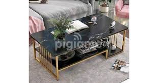 Executive Black Marble Coffee Table – Modern Luxury Living Room Center Table with Premium Black Marble-Effect Top, Strong Durable Frame and Spacious Surface for Home and Office Lounge Use