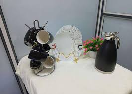 13pcs Dinner Set Complete Dining & Beverage Set 6 Ceramic Plates 6 Cups with Insulated Flask Stylish Tableware Set for Home Kitchen Office and Events Durable Serving Set for Tea Coffee and Meals Elega