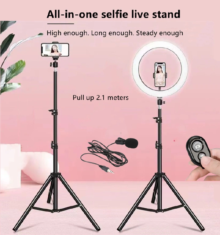 4-in-1 (Free Gift: Microphone and Remote) Generic Ring Light 14 Inch for Selfie, Live Streaming, Makeup, YouTube, TikTok Video, and Photography with 2.1M Tripod Stand