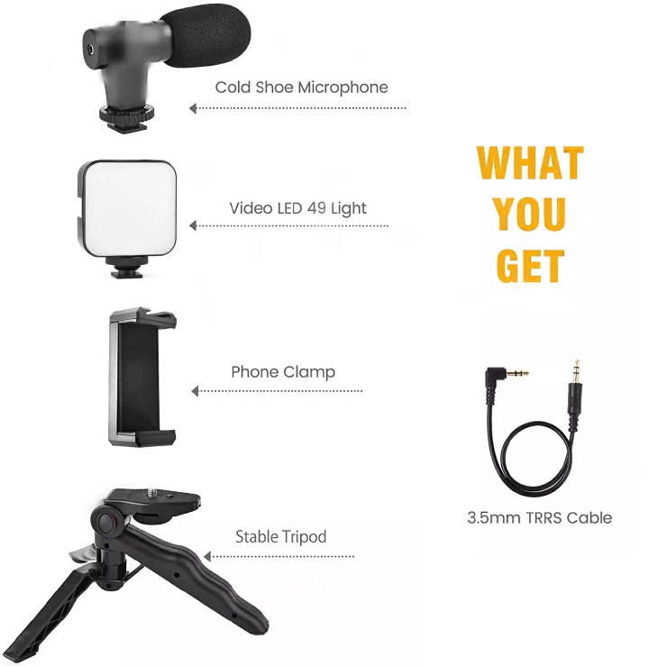 Tripod Phone Stand with Ring Light and Microphone, All-in-One Video Recording Kit for Content Creators, Live Streaming, YouTube, and TikTok, Complete Setup for Lighting, Audio, and Stability