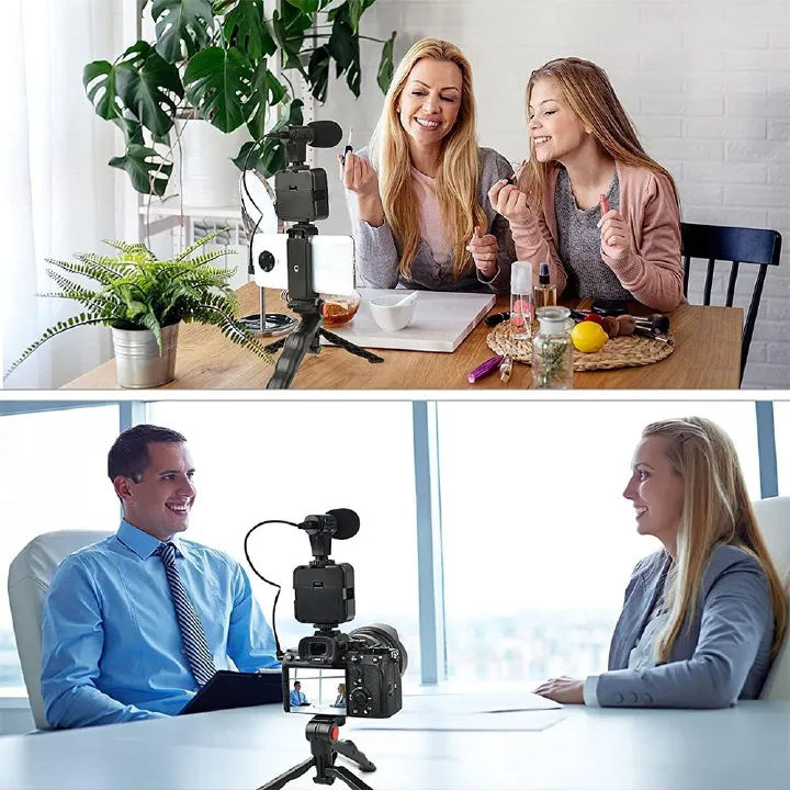 Tripod Phone Stand with Ring Light and Microphone, All-in-One Video Recording Kit for Content Creators, Live Streaming, YouTube, and TikTok, Complete Setup for Lighting, Audio, and Stability