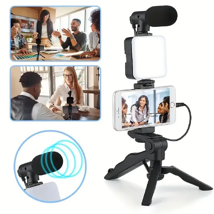 Tripod Phone Stand with Ring Light and Microphone, All-in-One Video Recording Kit for Content Creators, Live Streaming, YouTube, and TikTok, Complete Setup for Lighting, Audio, and Stability