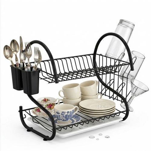 18" 2 Layer Stainless Dish Drainer (RN-1610).The  curved stainless steel handles  on both sides make it easy to lift and move the drainer
There are water pan to collect the water dropping
