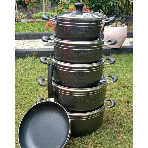 TC 14 Pieces Heavy duty Non Stick Cooking Pots/Sufuria with a pan, silicon serving spoons And Glass Lids- black.
Non-stick Coating‎,‎ 
Internally reinforced 2 coats technology
Specially designed botto