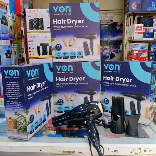VON Professional Hair Dryer – Fast Drying – Multiple Heat & Speed Settings – Cool Shot Function – Ergonomic Design – Black