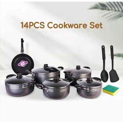TC 14 Pieces Heavy Non-Stick Cooking HEAVY DUTY Pot Sufuria Set.Tc 14 PCs nonstick cookware Contains 5 cooking pots and 5 glass lids 1 pc scotch Brite 2 pc Nonstick spoons