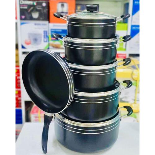 TC 14 Pieces Heavy Non-Stick Cooking HEAVY DUTY Pot Sufuria Set.Tc 14 PCs nonstick cookware Contains 5 cooking pots and 5 glass lids 1 pc scotch Brite 2 pc Nonstick spoons