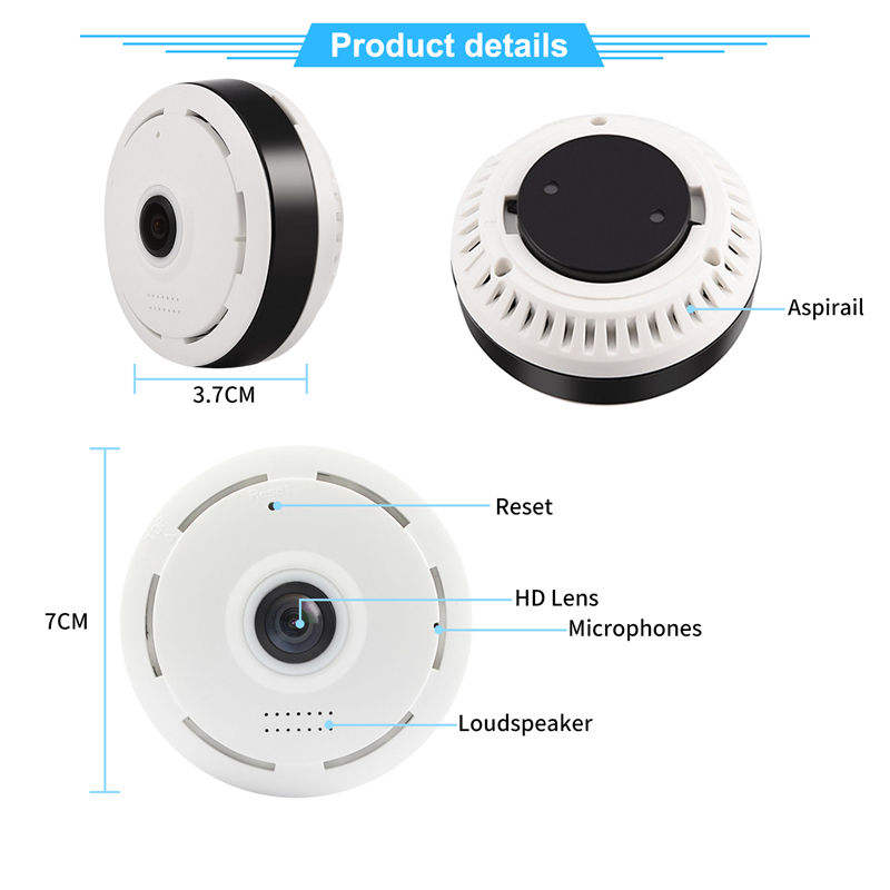 360° Panoramic VR Mini WiFi CCTV Camera 5MP FHD Ceiling Fisheye Wireless Home Security Hidden Nanny Spy Cam Motion Detection Clear Night Vision Two-Way Audio Mobile Remote Access TF Card Support