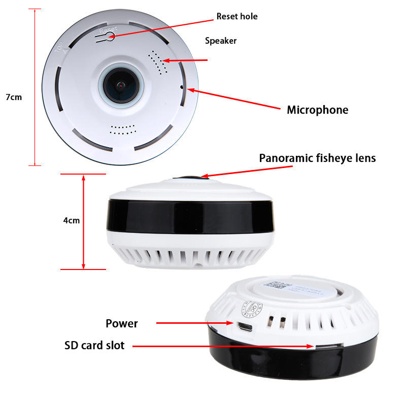 360° Panoramic VR Mini WiFi CCTV Camera 5MP FHD Ceiling Fisheye Wireless Home Security Hidden Nanny Spy Cam Motion Detection Clear Night Vision Two-Way Audio Mobile Remote Access TF Card Support