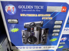 A1 Golden Tech GT-9038 3.1CH Multimedia Speaker System - 3.1-channel multimedia speaker system, Powerful subwoofer for deep, rich bass, Bluetooth connectivity for wireless music streaming.