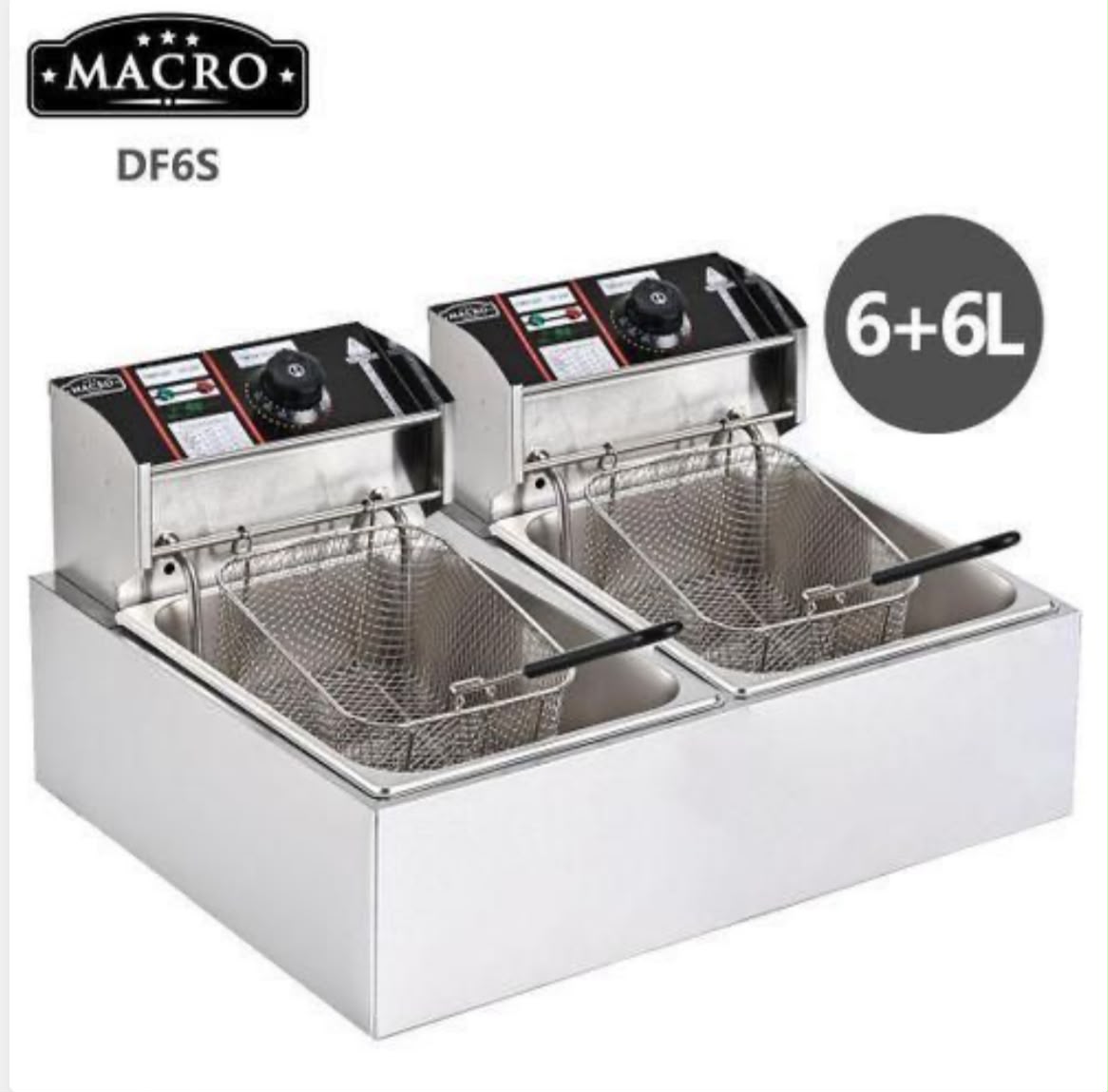 Macro Double Deep Fryer 12L + Commercial Chips Cutter - Make food preparation and frying more efficient with this practical commercial kitchen combo, Ideal for restaurants, food stalls etc
