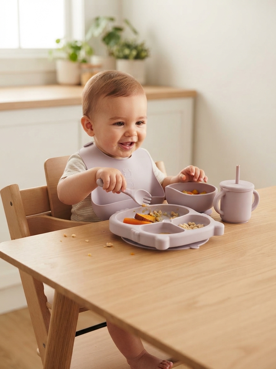 Silicone Baby Feeding Set - Designed for little ones learning to eat independently, it provides convenient essentials for everyday feeding.