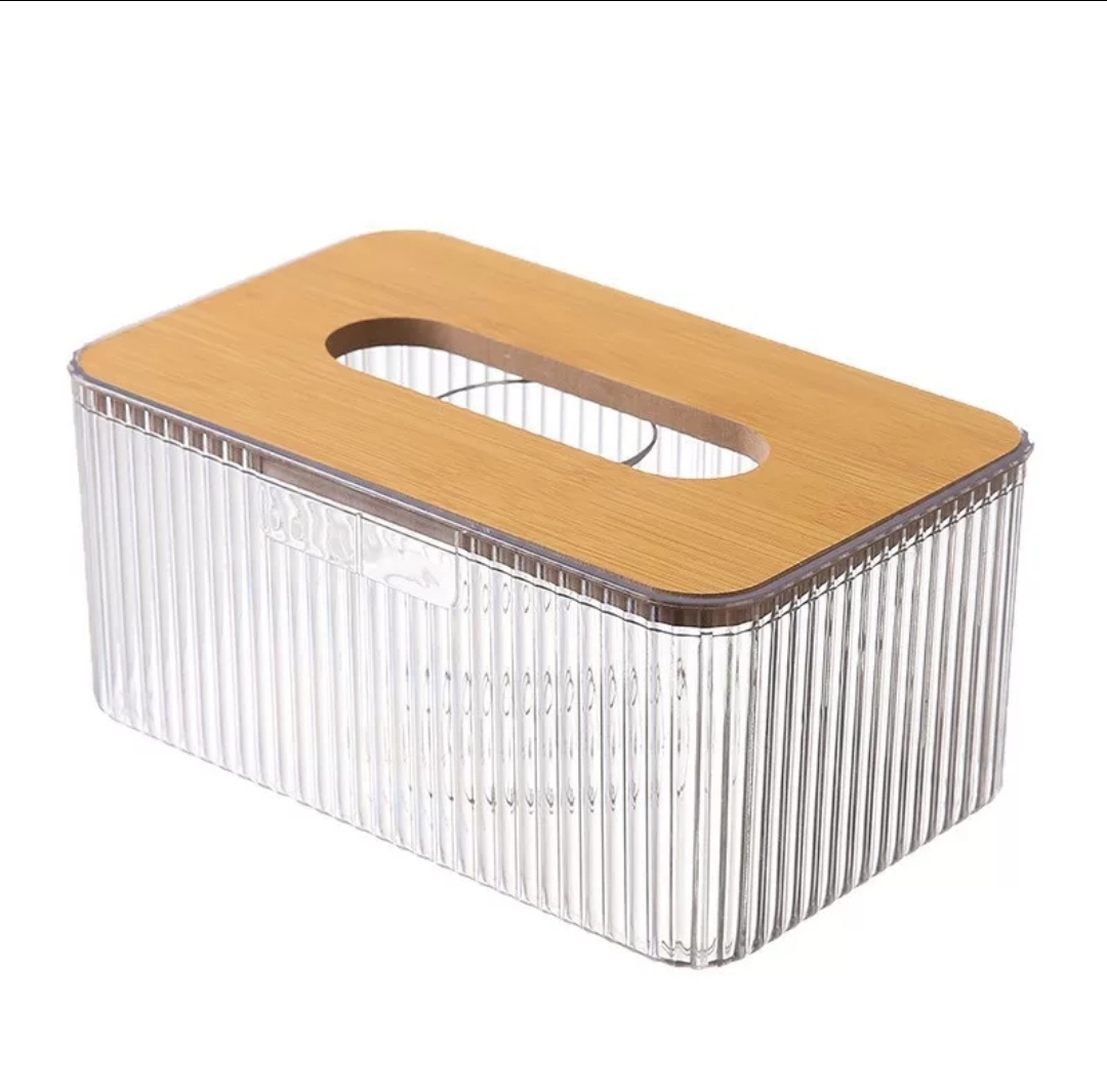 Nordic Minimalist Bamboo Tissue Box Holder – Transparent Japanese Style Desktop Serviette Organiser