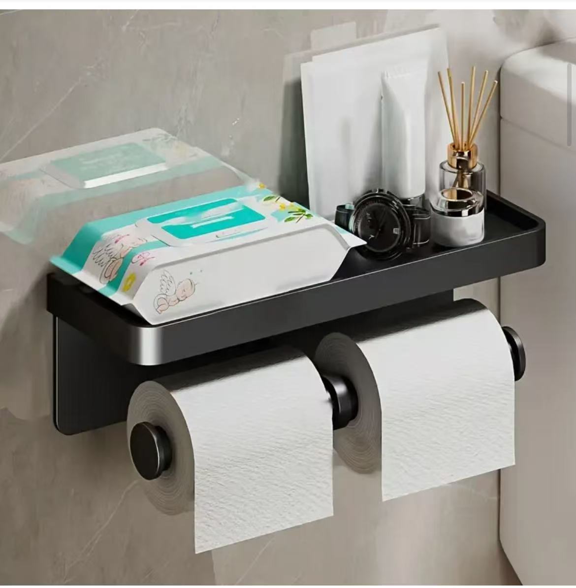 Double Roll Wall-Mounted Paper Holder with Shelf
