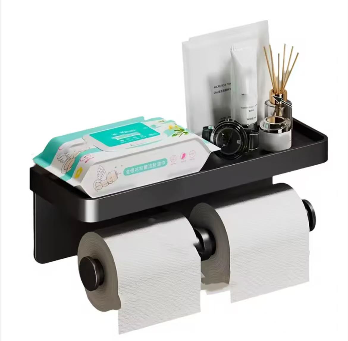 Double Roll Wall-Mounted Paper Holder with Shelf