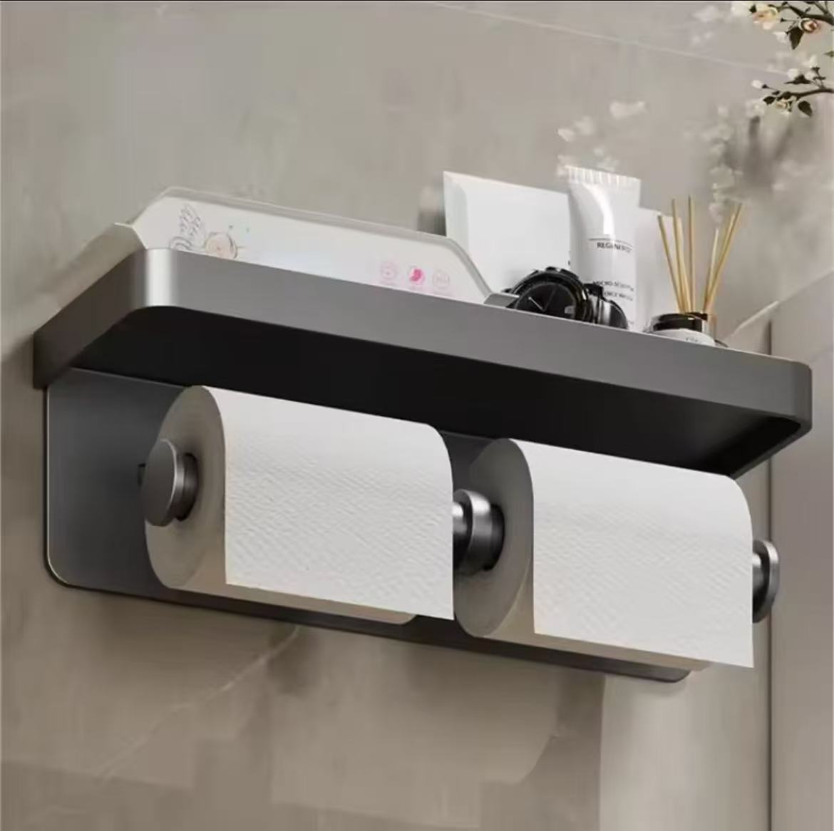 Double Roll Wall-Mounted Paper Holder with Shelf