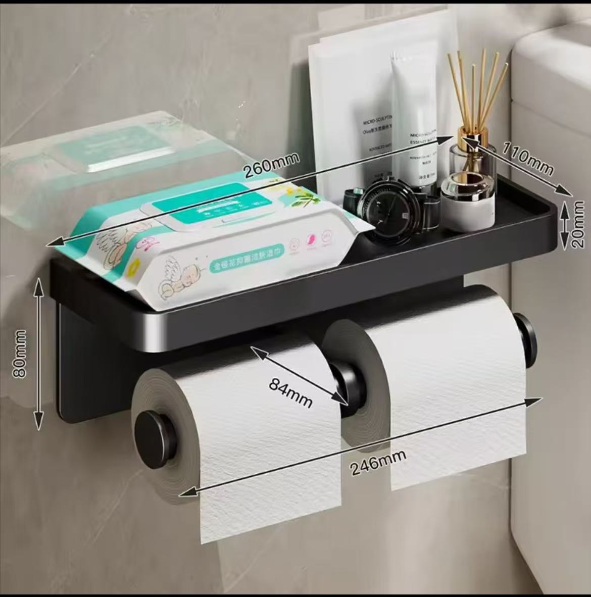 Double Roll Wall-Mounted Paper Holder with Shelf