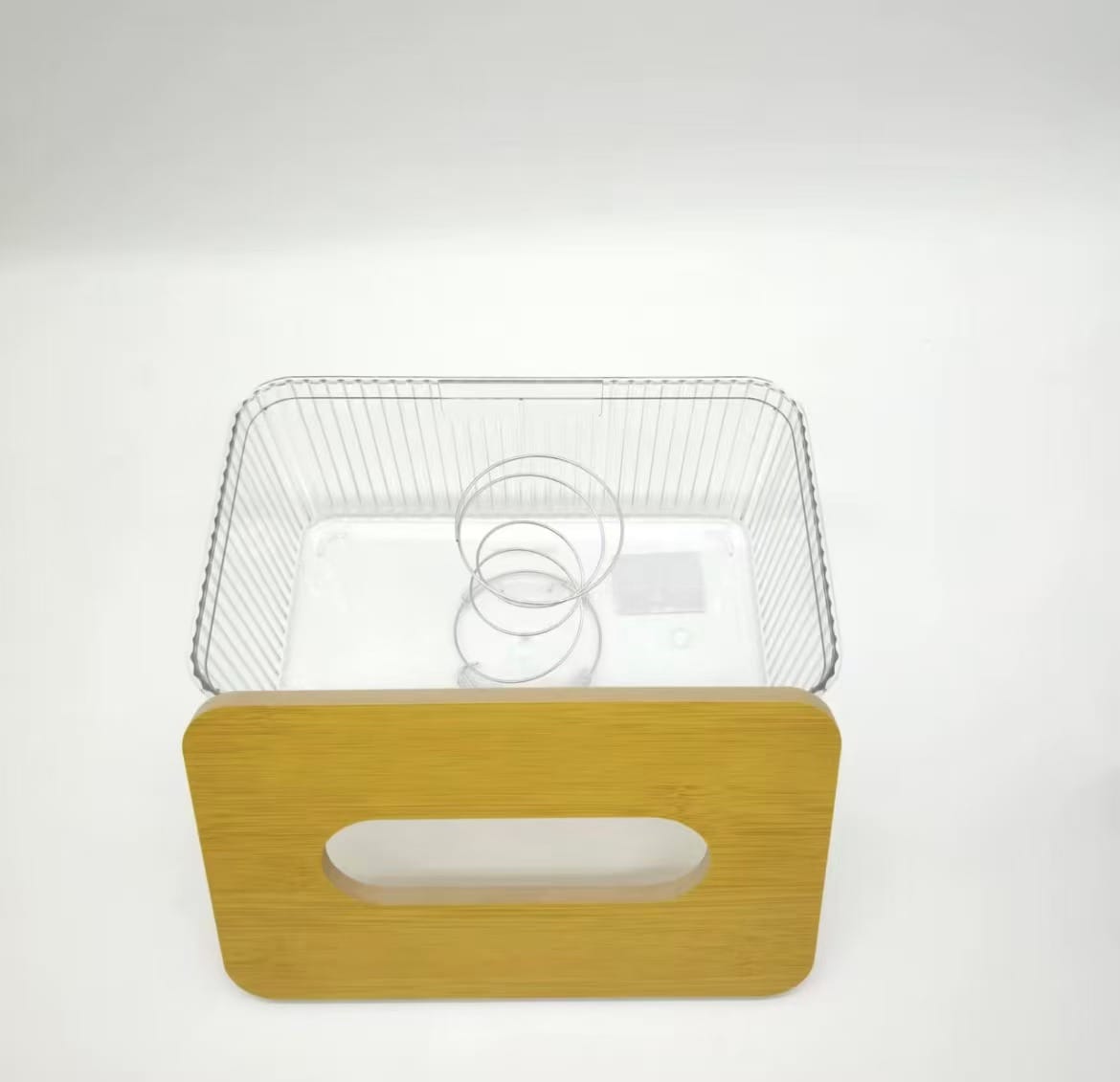 Nordic Minimalist Bamboo Tissue Box Holder – Transparent Japanese Style Desktop Serviette Organiser