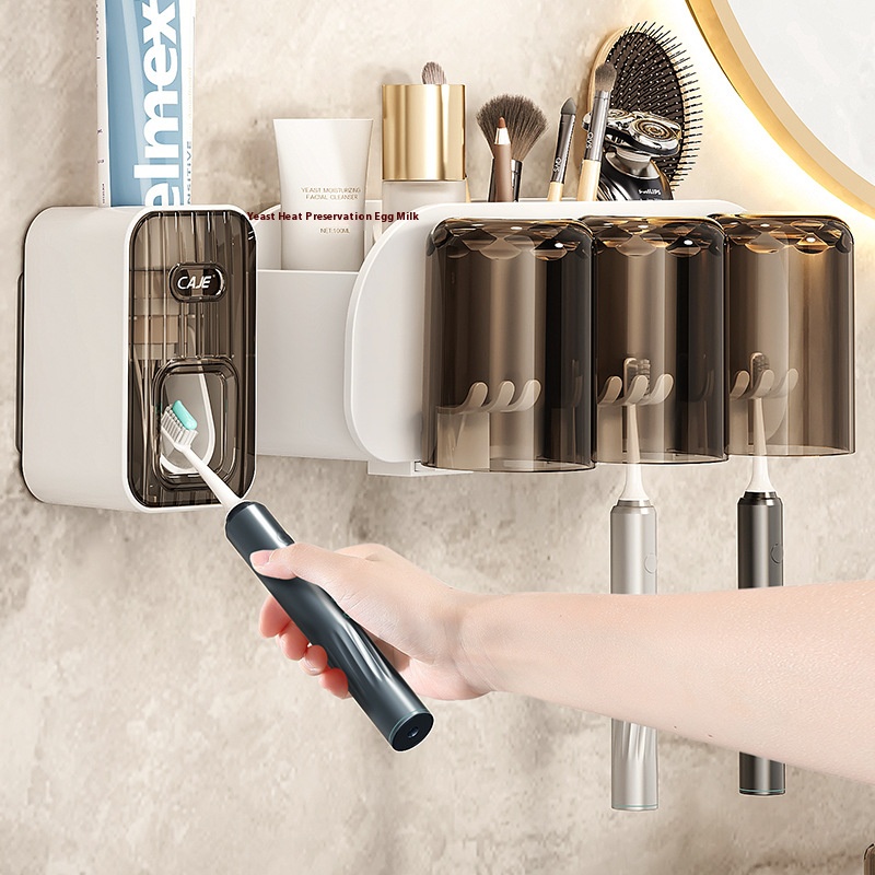 Premium Wall Mounted Toothbrush Holder & Toothpaste Dispenser with 4 Cups