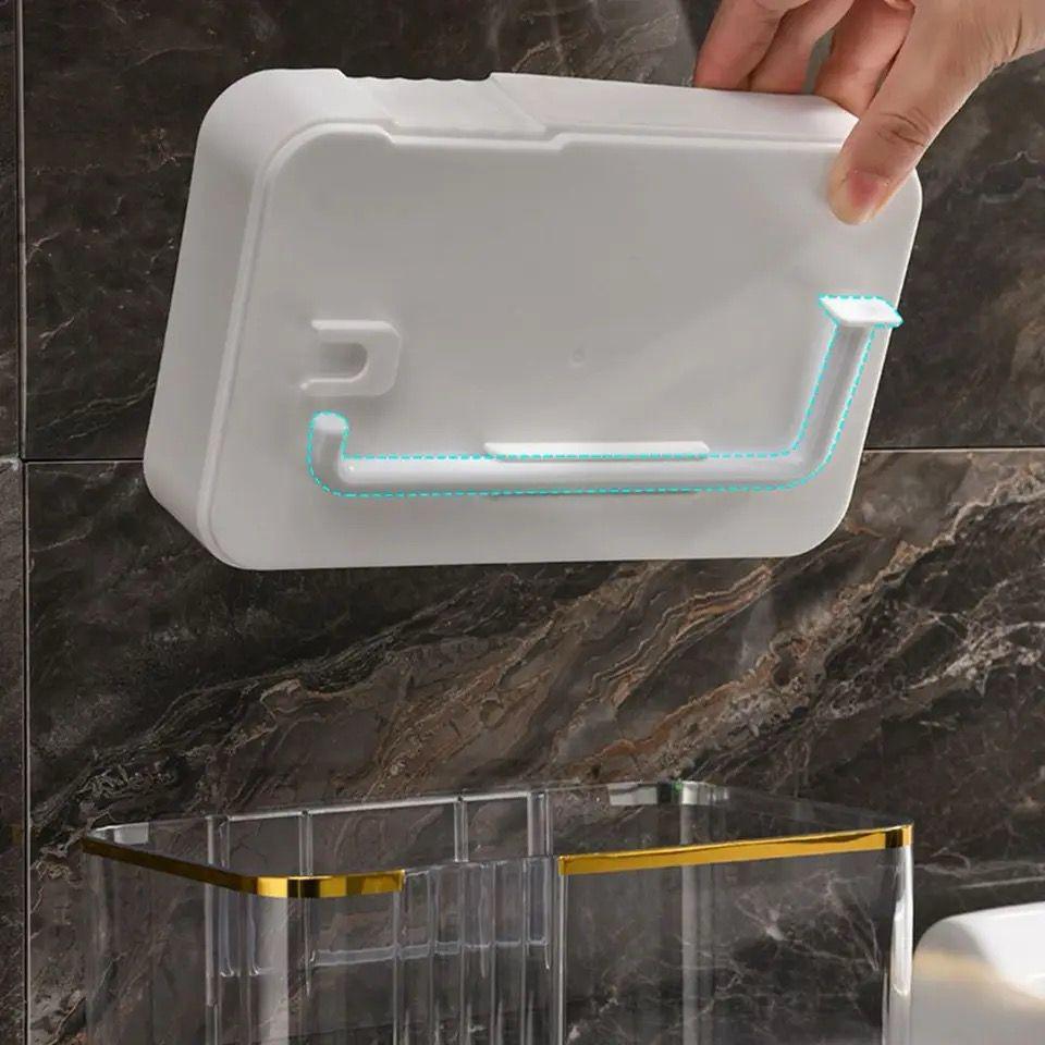Luxury Gold Plated Wall Mounted Tissue Box – Waterproof Punch-Free Holder with Storage Tray
