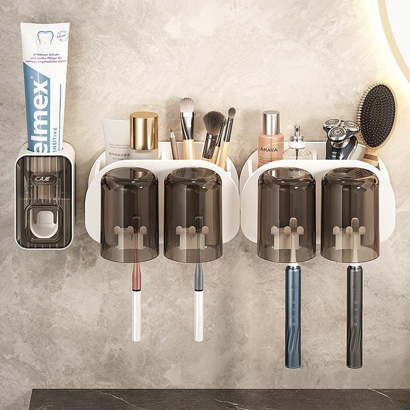 Premium Wall Mounted Toothbrush Holder & Toothpaste Dispenser with 4 Cups