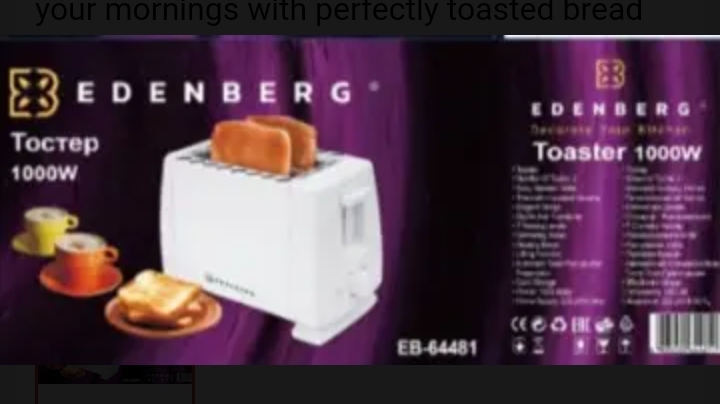 EDENBERG 2-Slice Bread Toaster – 1000W Fast Heating Breakfast Toaster 🍞✨ Start your mornings with perfectly toasted bread using the EDENBERG 1000W Bread Toaster. Designed for speed, convenience