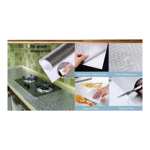 Self-Adhesive Peel and Stick Kitchen Wallpaper Aluminium Foil Cabinet Liner 60×200cm