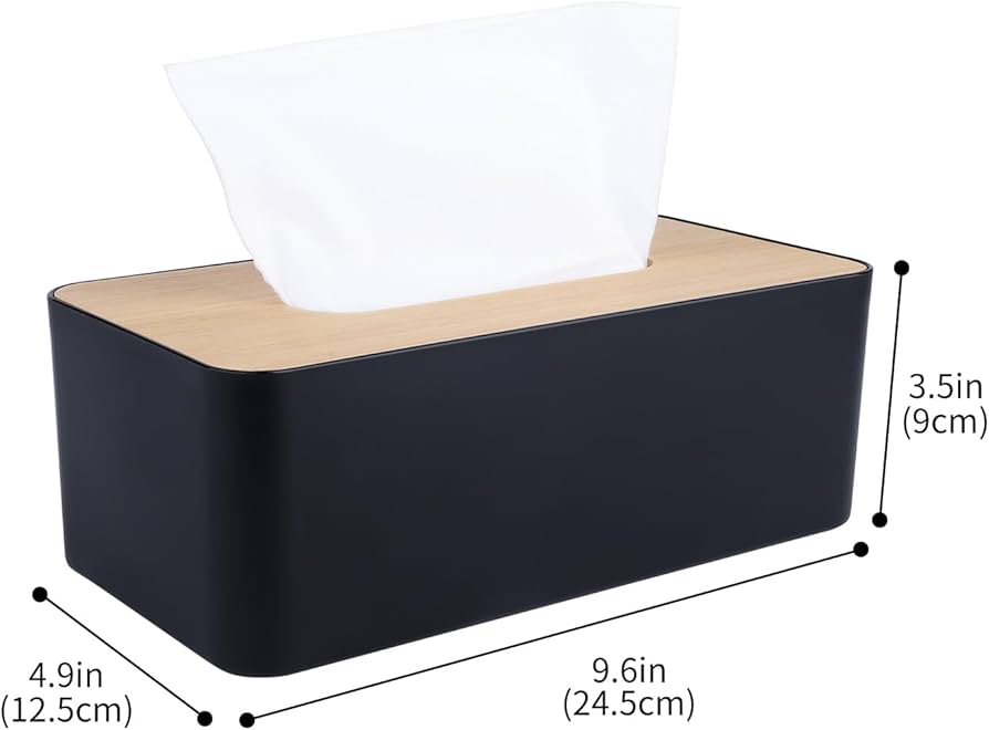 Bamboo Wood Tissue Box with Leather Rectangular Serviette Holder Elegant Decorative Napkin Storage Box for Home Office Living Room Car Modern Durable Stylish Tissue Dispenser Cover
